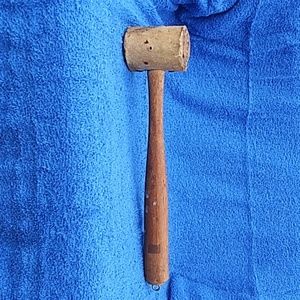 Leather rolled rawhide mallet with wood handle